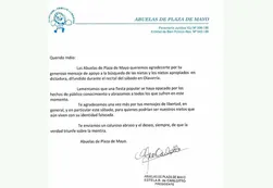 Abuelas de Plaza de Mayo le agradecieron al "Indio" su mensaje en Olavarría