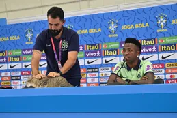 Arrojaron por el aire a un gato que irrumpió en la conferencia de un jugador brasileño