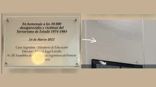 Sacaron la placa conmemorativa de las víctimas de la dictadura militar en la Casa Argentina en París