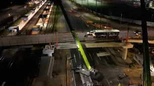 Megaoperativo en Puente Labruna: colocan vigas de 45 toneladas y cerraron avenida Cantilo