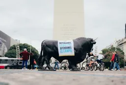 Colocaron la réplica de un toro tamaño real en el Obelisco y se lo llevaron secuestrado