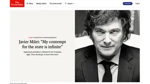 Javier Milei llegó a la tapa de The Economist: "Mi desprecio por el Estado es infinito"