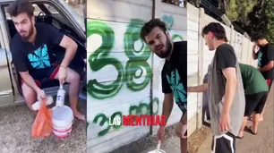Libertarios de San Isidro borran murales de Abuelas de Plaza de Mayo en un Falcon verde