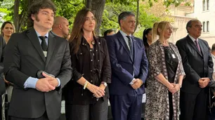 Javier Milei y Victoria Villarruel, juntos en el acto por las víctimas del atentado a la Embajada de Israel