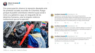 Un tuit de Fernández disparó un cruce con Colombia por la represión en ese país