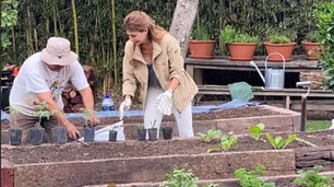 Juliana Awada, a pleno con la estrategia marketinera de la huerta y la cocina