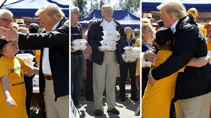 Trump visitó a las víctimas del huracán Florence y les repartió alimentos