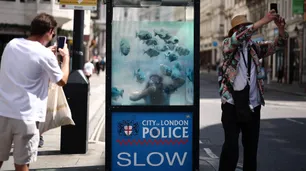 Banksy siempre sorprende: esta vez "llenó de pirañas" una garita policial en Londres