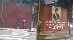 Taparon un mural de Perón en Caballito y en redes circuló un montaje con una pintada de Milei