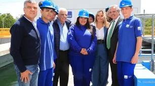 Malena Galmarini, Alberto Fernández y Juan Zabaleta pusieron en marcha la ampliación de la Planta Depuradora Hurlingham