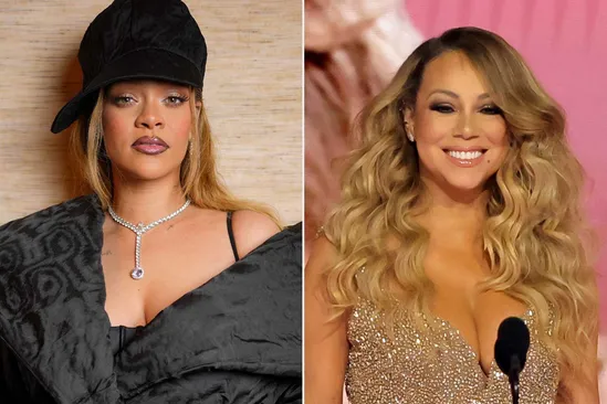 Rihanna y Mariah Carey protagonizaron un insólito momento durante un concierto de Navidad: "Me está firmando un pecho"