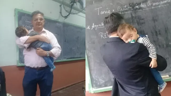 "Mi alumno más pequeño": profesor tucumano dio clases con el bebé de una estudiante en brazos