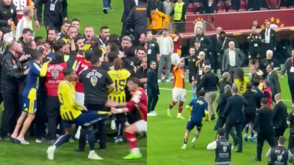 El clásico turco terminó en una batalla campal: golpes, jugadores en el piso y policías dentro de la cancha